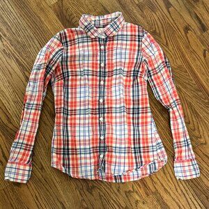 J.Crew Plaid Button Down Shirt XXS | Fitted Cotton | Red Blue White